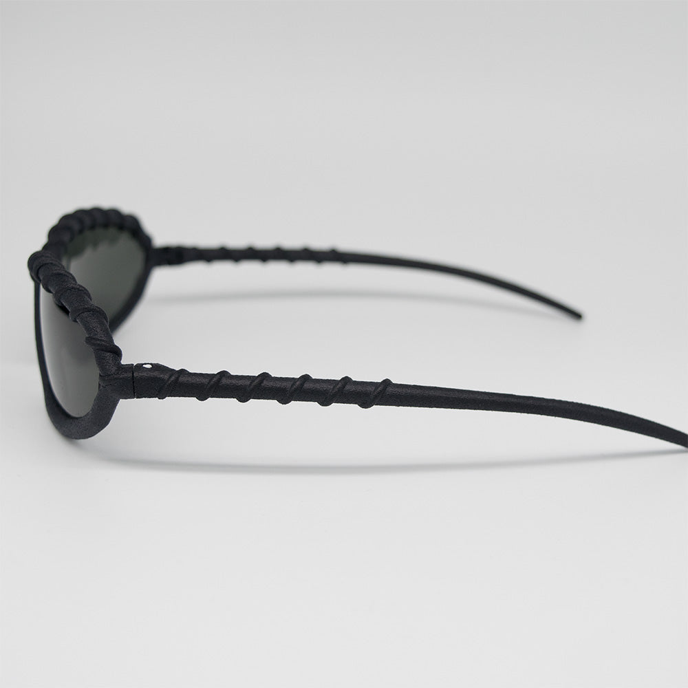 Occhiali da sole uomo artigianali Vortice lenti grigio fumo stampati in 3D